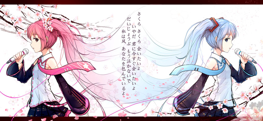 hatsune miku and sakura miku (vocaloid) drawn by byakuya_reki