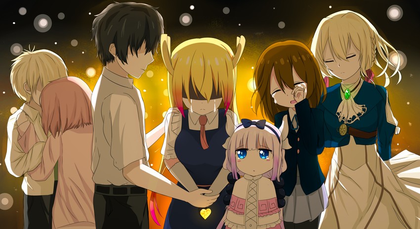 hirasawa yui, kanna kamui, tohru, violet evergarden, nanase haruka, and 1 more (k-on! and 5 more) drawn by yumehoshirin