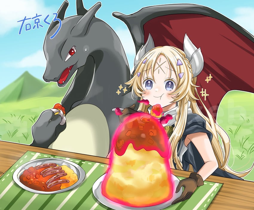 charizard, ecclesia, and incredible ecclesia the virtuous (pokemon and 1 more) drawn by ukyou_kuro