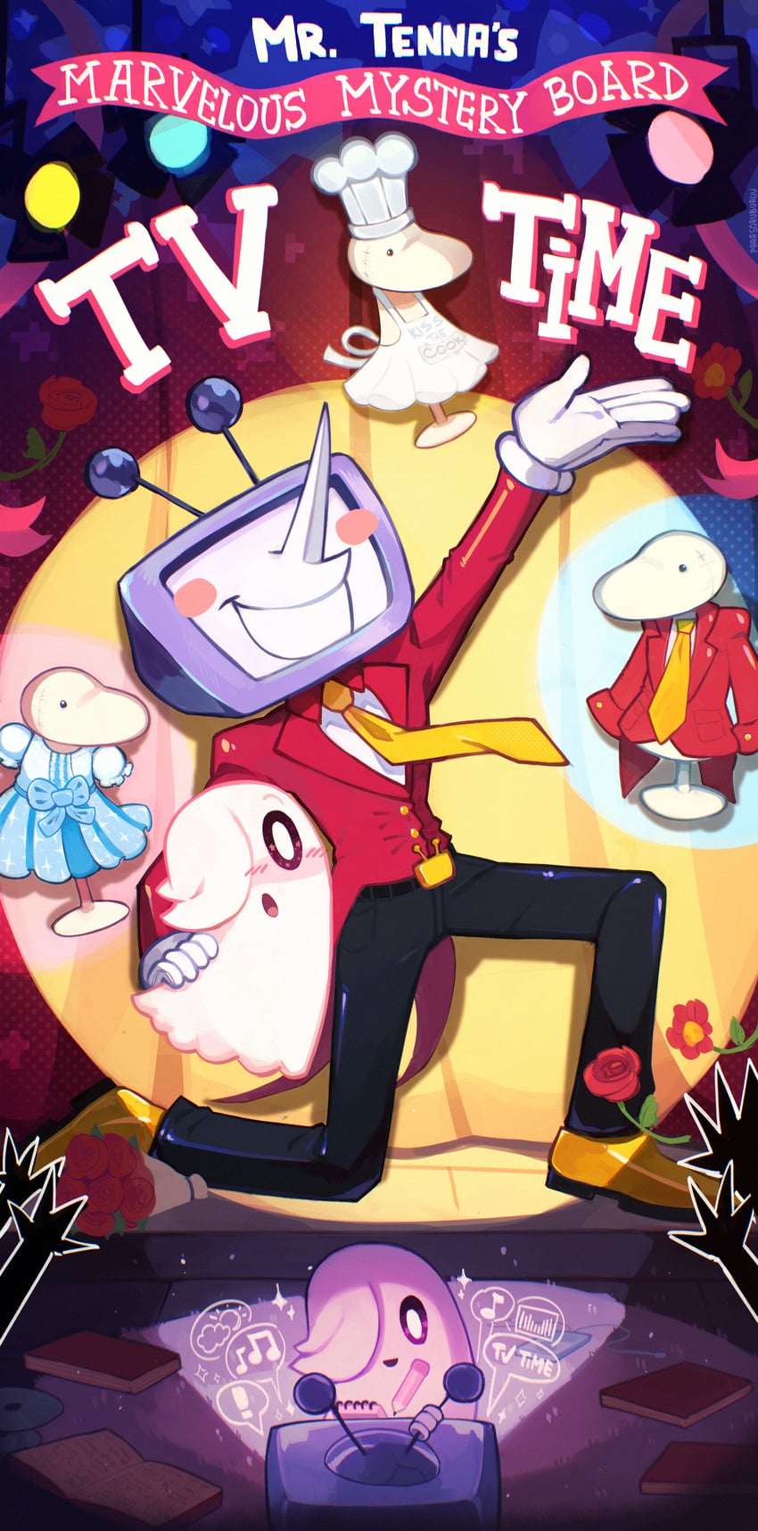mettaton, ant tenna, mad dummy, and shadowguy (deltarune) drawn by parasoru_buruu