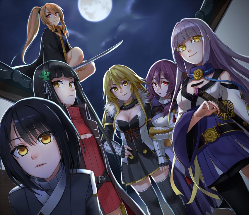 kiku ichimonji norimune, kashuu kiyomitsu, kijinmaru kunishige, izumi-no-kami kanesada, nagasone kotetsu, and 1 more (tenka hyakken) drawn by kurofuti