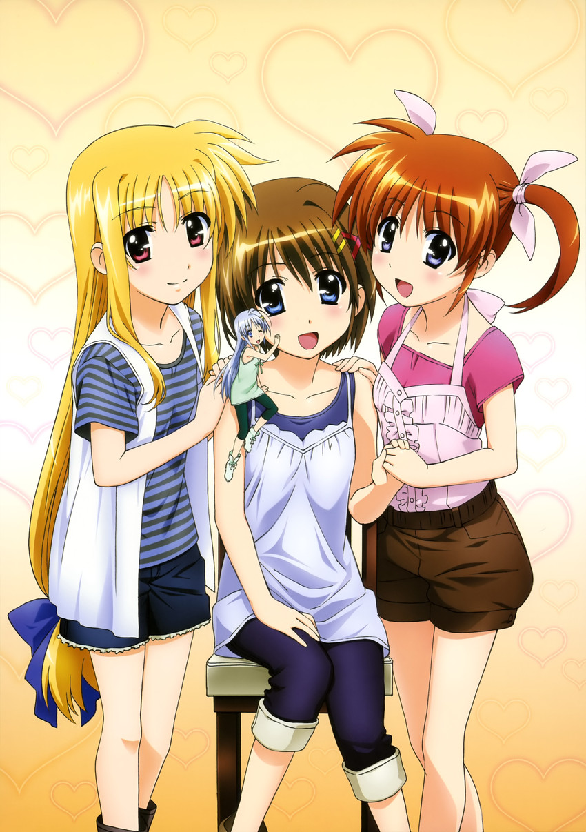 fate testarossa, takamachi nanoha, yagami hayate, and reinforce zwei (lyrical nanoha and 3 more) drawn by okuda_yasuhiro