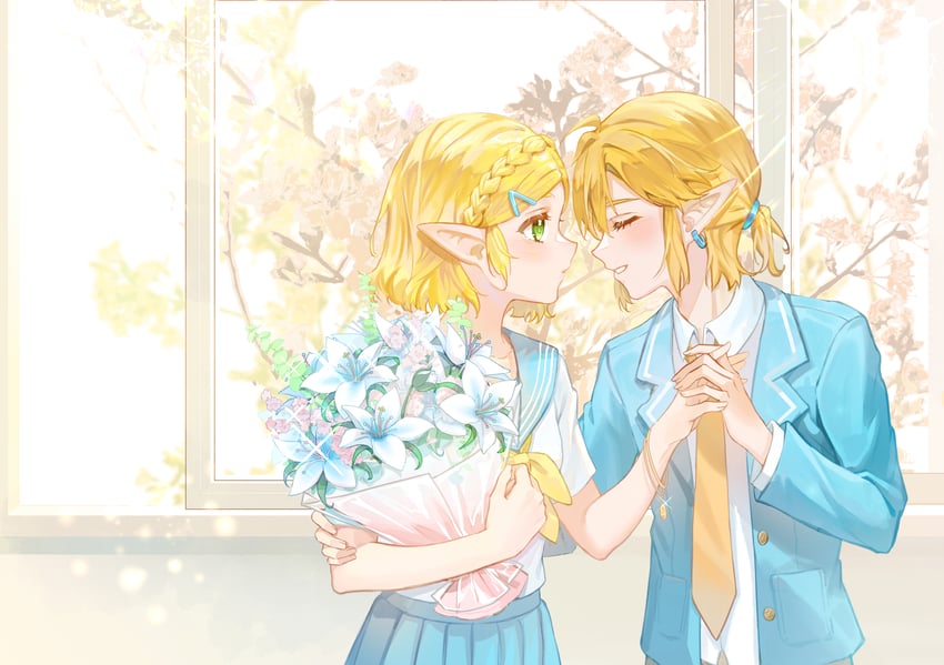 link and princess zelda (the legend of zelda and 1 more) drawn by negai_(48282230)