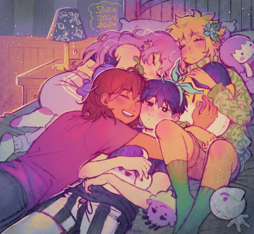 sunny, basil, aubrey, kel, mr. plantegg, and 4 more (omori) drawn by sintastein