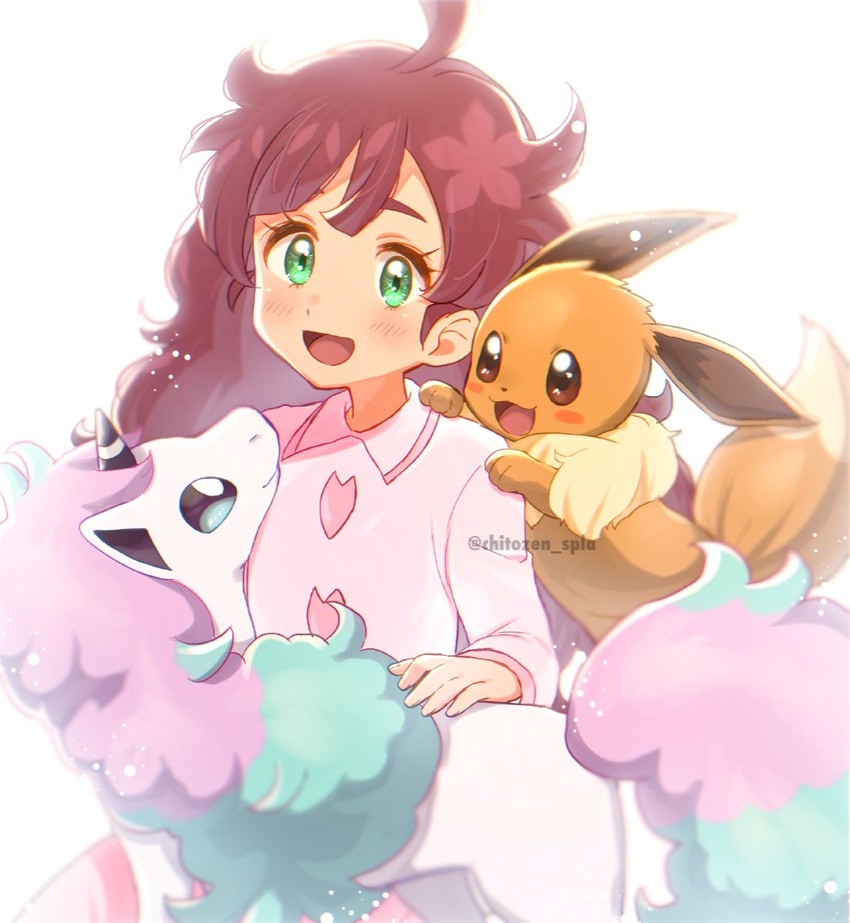 eevee, chloe, and galarian ponyta (pokemon and 1 more) drawn by chitozen_(pri_zen)