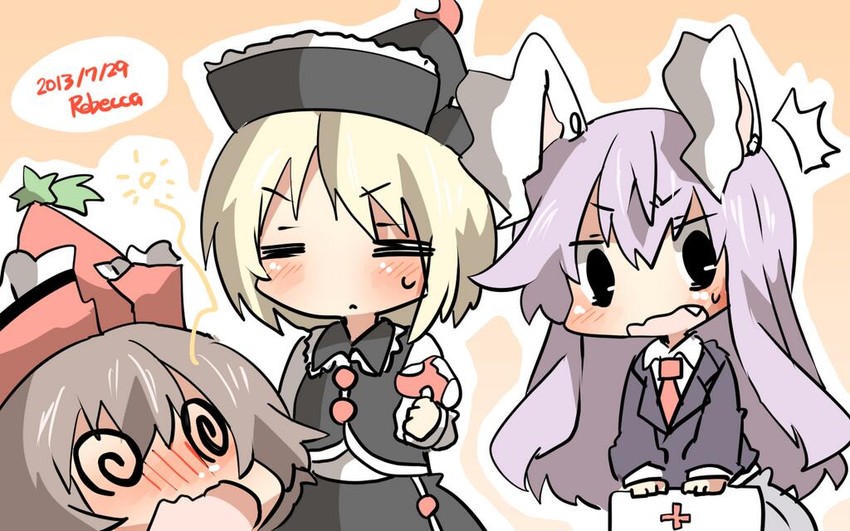 reisen udongein inaba, lunasa prismriver, and lyrica prismriver (touhou) drawn by rebecca_(keinelove)