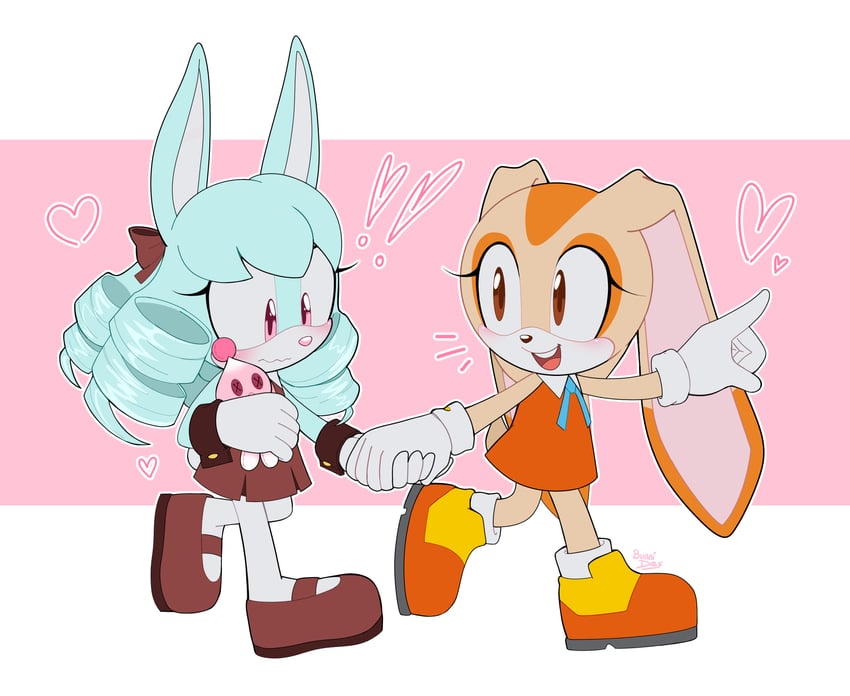 cream the rabbit, neutral chao, and anya the rabbit (original and 1 more) drawn by dexbunni