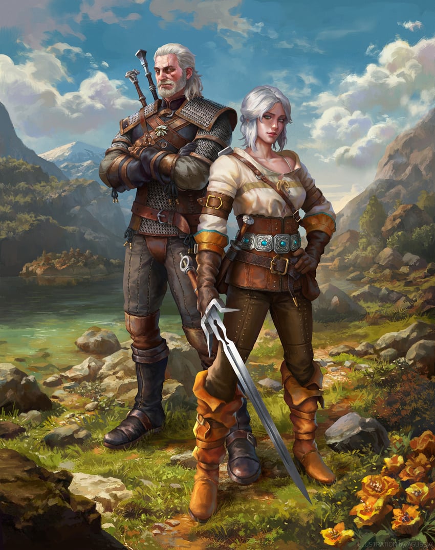 ciri and geralt of rivia (the witcher and 1 more) drawn by agus_sw