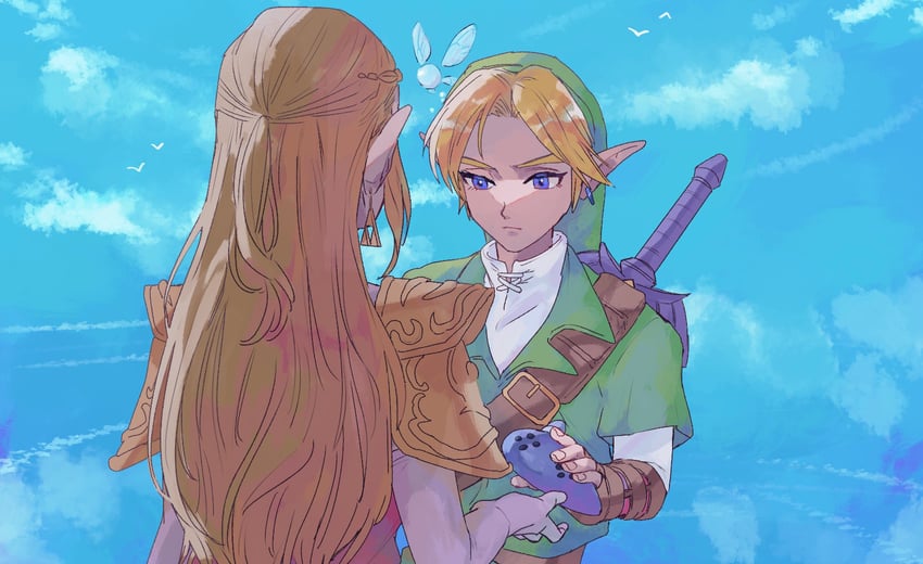 link, princess zelda, and navi (the legend of zelda and 1 more) drawn by yamori_(yamoooon21)