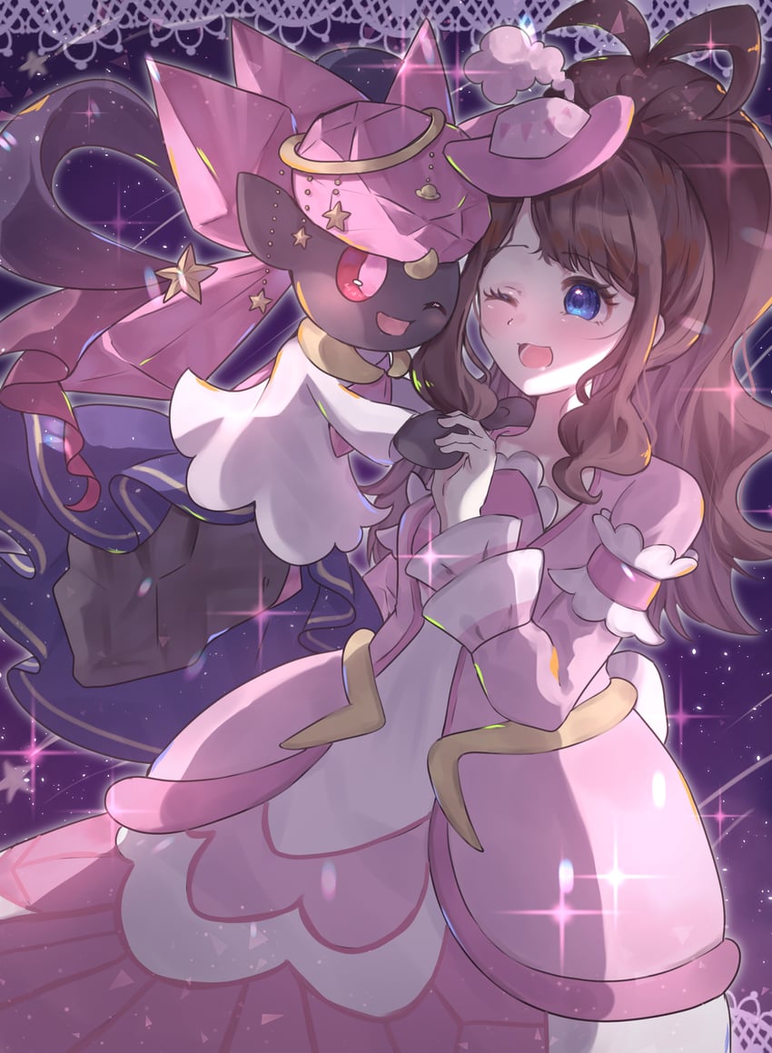 hilda and diancie (pokemon and 1 more) drawn by thealla1024