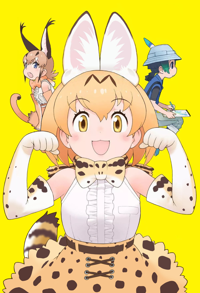 serval, caracal, and kyururu (kemono friends and 1 more) drawn by yoshizaki_mine
