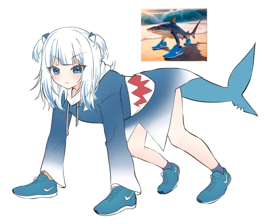 gawr gura and tralalero tralala (hololive and 1 more) drawn by shunnukiki