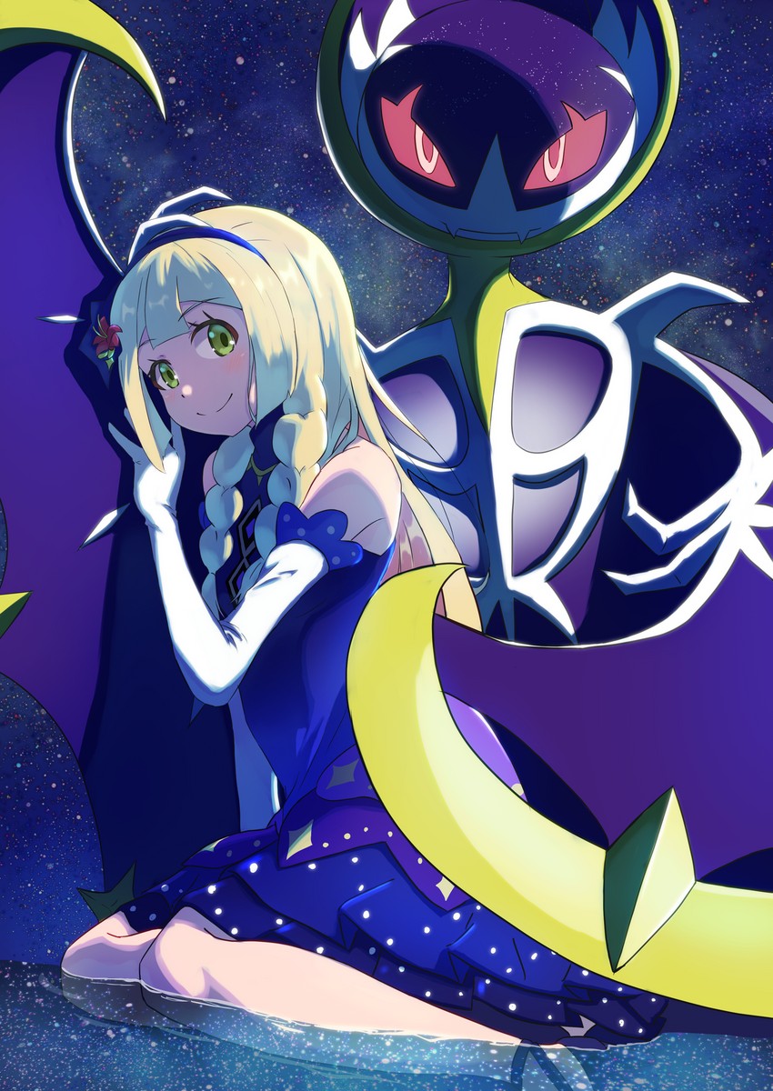 lunala and lillie (pokemon and 1 more) drawn by negimiso1989
