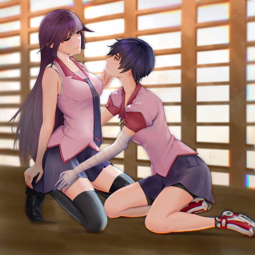 senjougahara hitagi and kanbaru suruga (monogatari and 1 more) drawn by grimlow