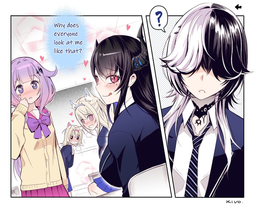 shiori novella, nerissa ravencroft, fuwawa abyssgard, mococo abyssgard, and koseki bijou (hololive and 1 more) drawn by kivo