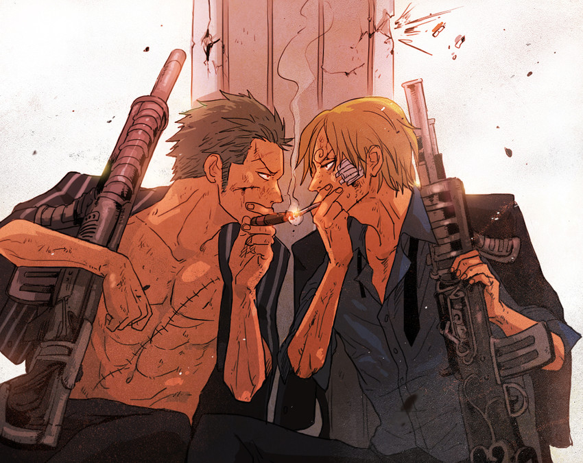roronoa zoro and sanji (one piece) drawn by hy