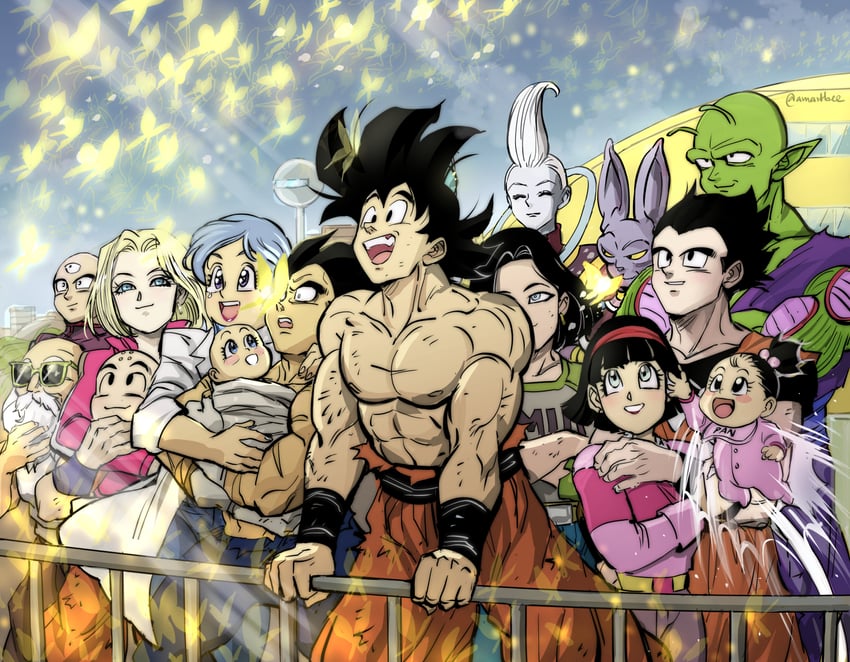 son goku, vegeta, android 18, bulma, son gohan, and 10 more (dragon ball and 1 more) drawn by amartbee