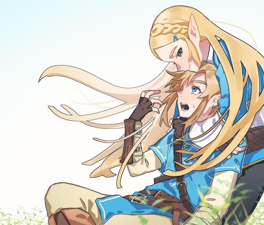link and princess zelda (the legend of zelda and 1 more) drawn by oshinomiya