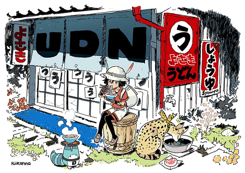 serval, kaban, and lucky beast (kemono friends) drawn by kiikanna