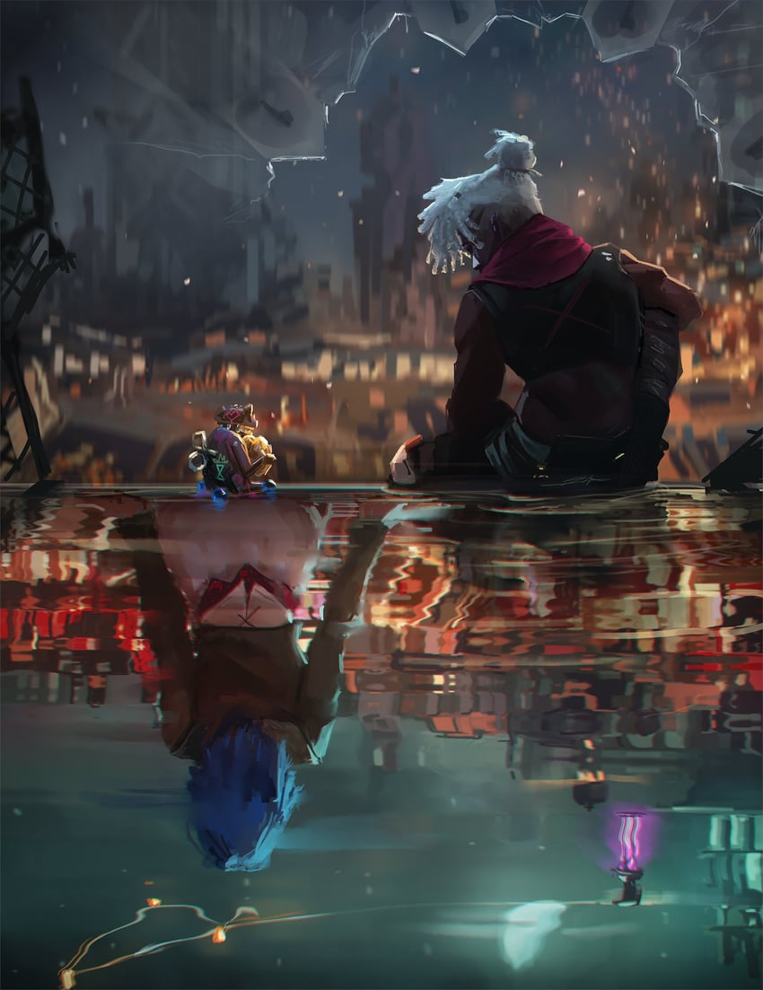 jinx, arcane jinx, ekko, firelight ekko, and powder (league of legends and 1 more) drawn by sophyucha