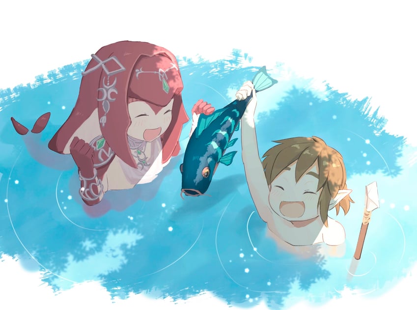 link and mipha (the legend of zelda and 1 more) drawn by tete_tuyuten