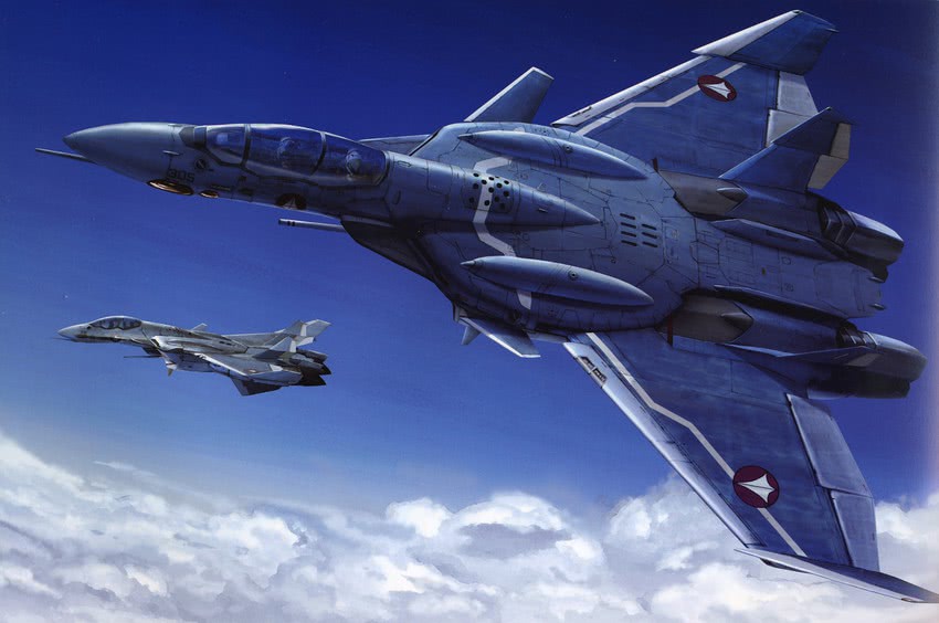 vf-0, kudou shin, vf-0d, and edgar lasalle (macross and 1 more) drawn by tenjin_hidetaka
