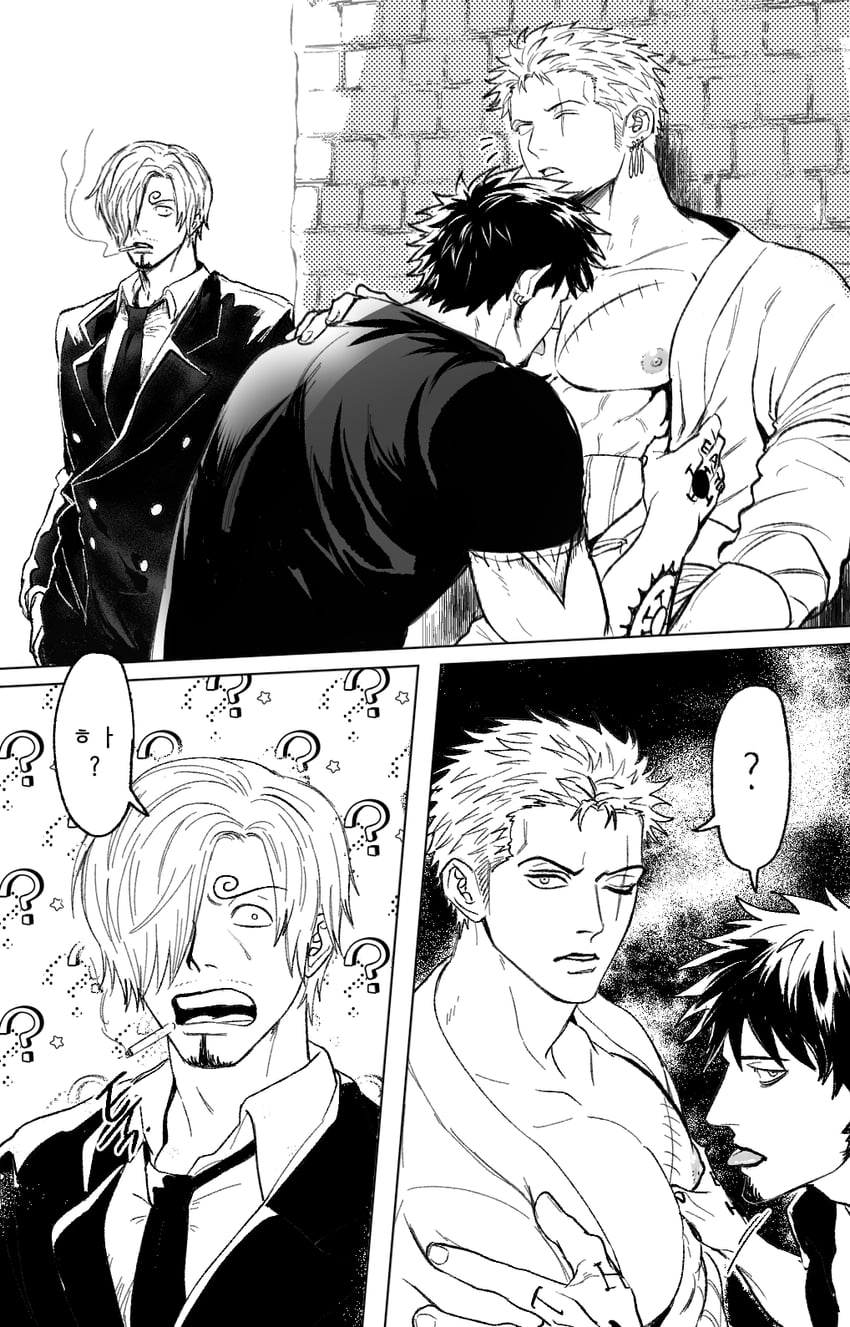 roronoa zoro, sanji, and trafalgar law (one piece) drawn by nok_(nok_1)