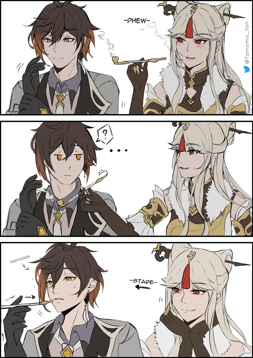 zhongli and ningguang (genshin impact) drawn by t@m@m0