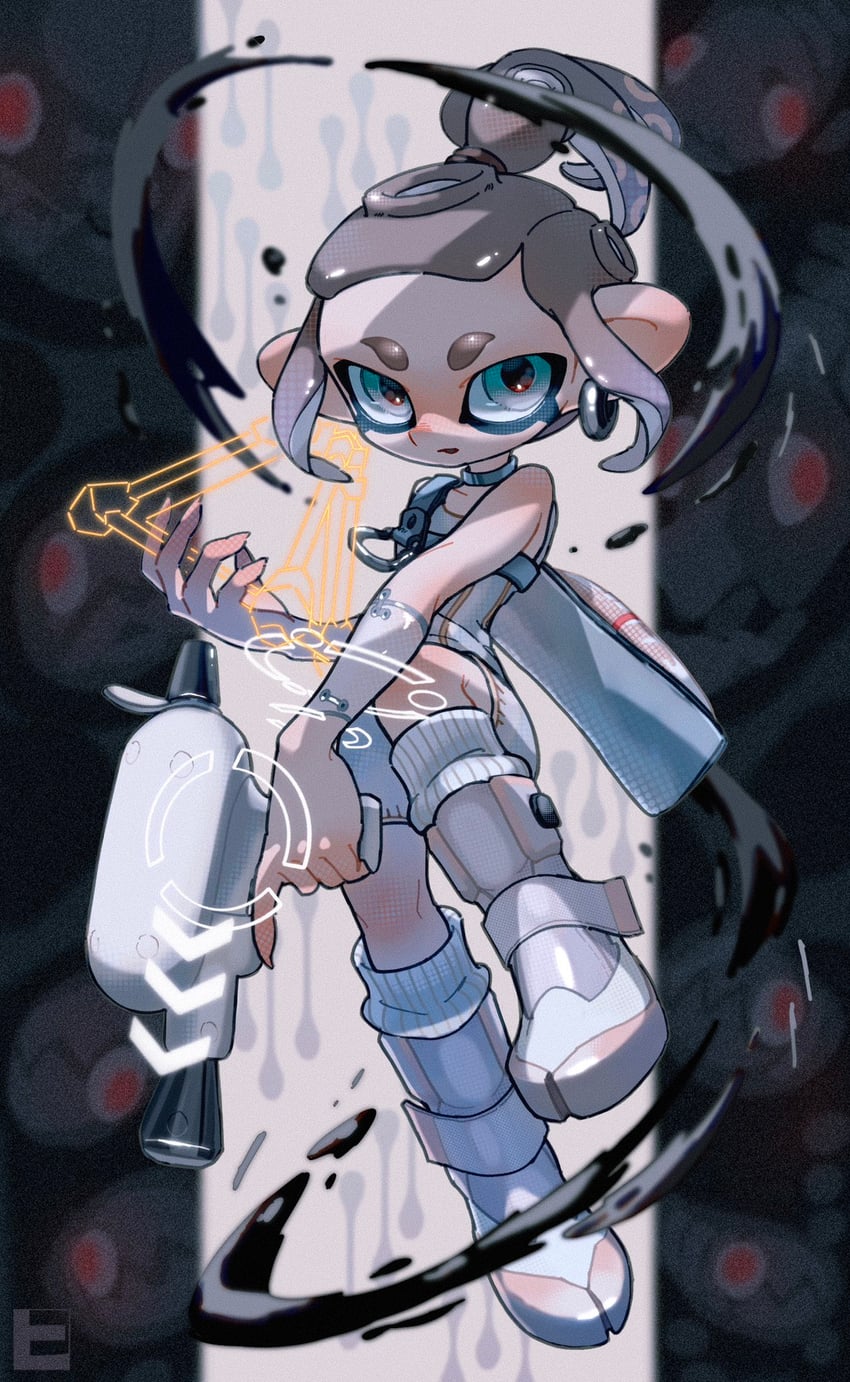 octoling player character, octoling girl, agent 8, and swarming languendo (splatoon and 2 more) drawn by hiko0v0