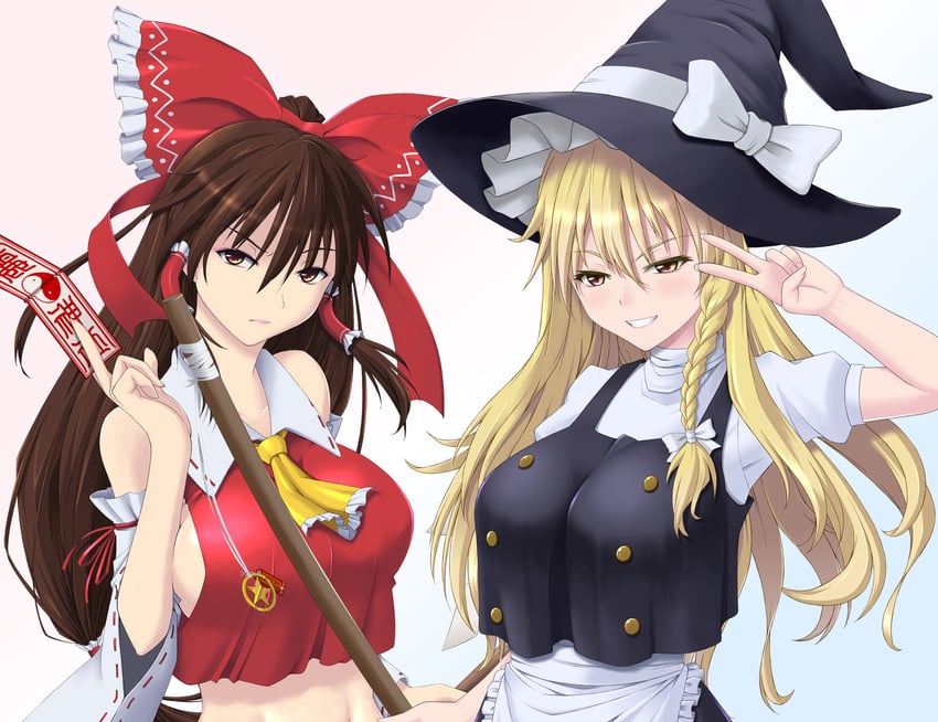 hakurei reimu and kirisame marisa (touhou) drawn by vision_(gruene)