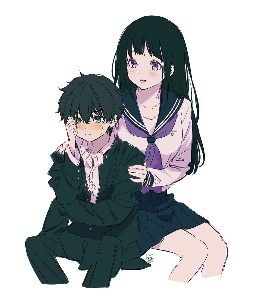 chitanda eru and oreki houtarou (hyouka) drawn by mery_(yangmalgage)
