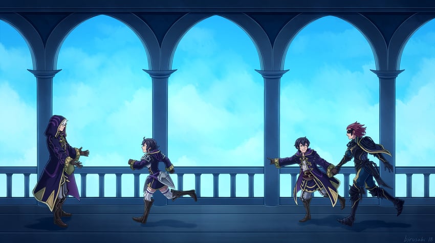 male robin, female morgan, male morgan, and gerome (fire emblem and 2 more) drawn by birusabi