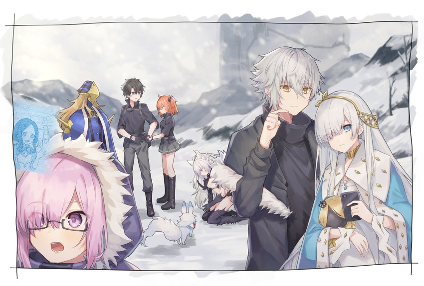 mash kyrielight, fujimaru ritsuka, fou, anastasia, leonardo da vinci, and 5 more (fate and 2 more) drawn by coyucom