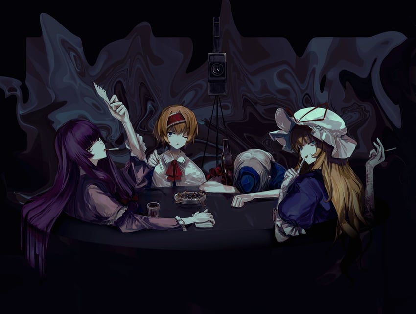 alice margatroid, patchouli knowledge, yakumo yukari, yagokoro eirin, and taisa (touhou and 1 more) drawn by on_(_l0_)
