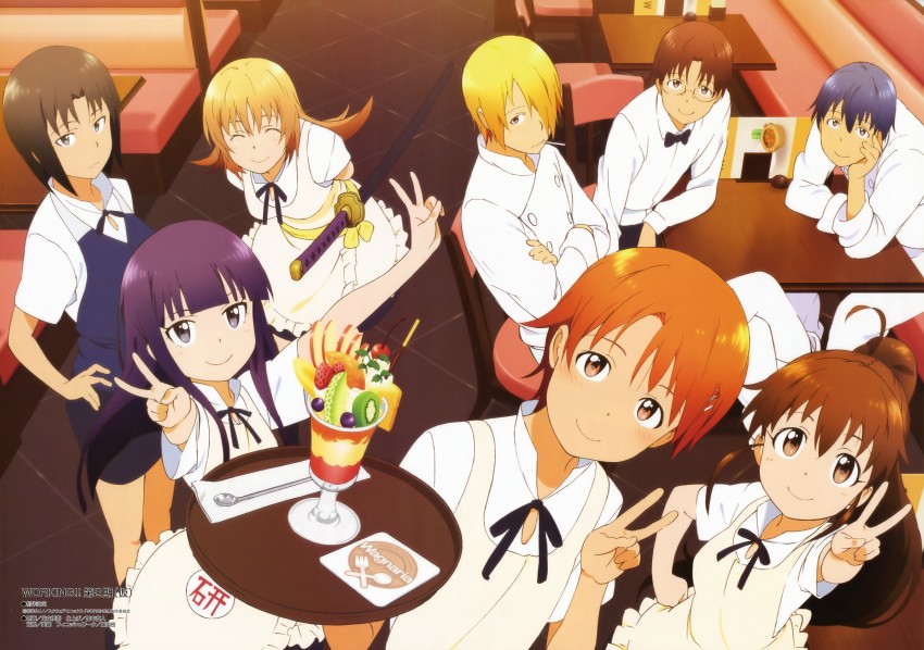 taneshima popura, inami mahiru, yamada aoi, todoroki yachiyo, satou jun, and 3 more (working!!) drawn by adachi_shingo