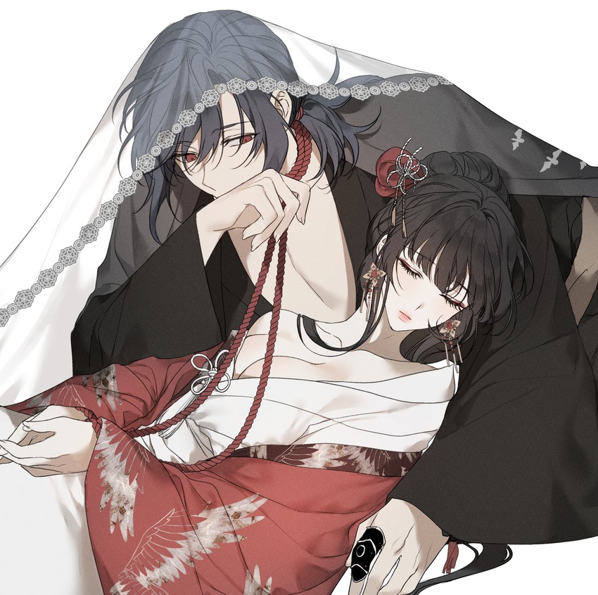 saniwa, female saniwa, and oodenta mitsuyo (touken ranbu) drawn by ea_ateu