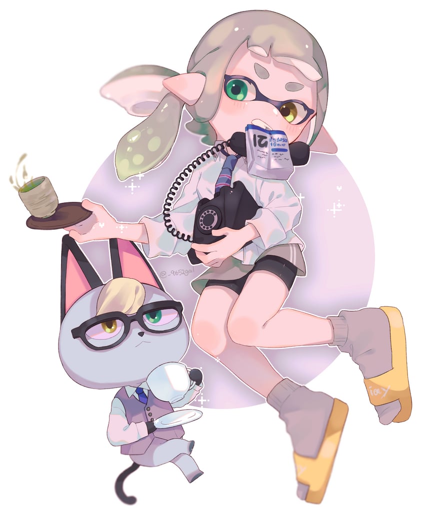 inkling player character, inkling girl, and raymond (splatoon and 1 more) drawn by sabata_saba