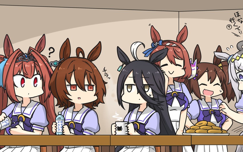 agnes tachyon, manhattan cafe, daiwa scarlet, oguri cap, super creek, and 1 more (umamusume) drawn by hamu_koutarou
