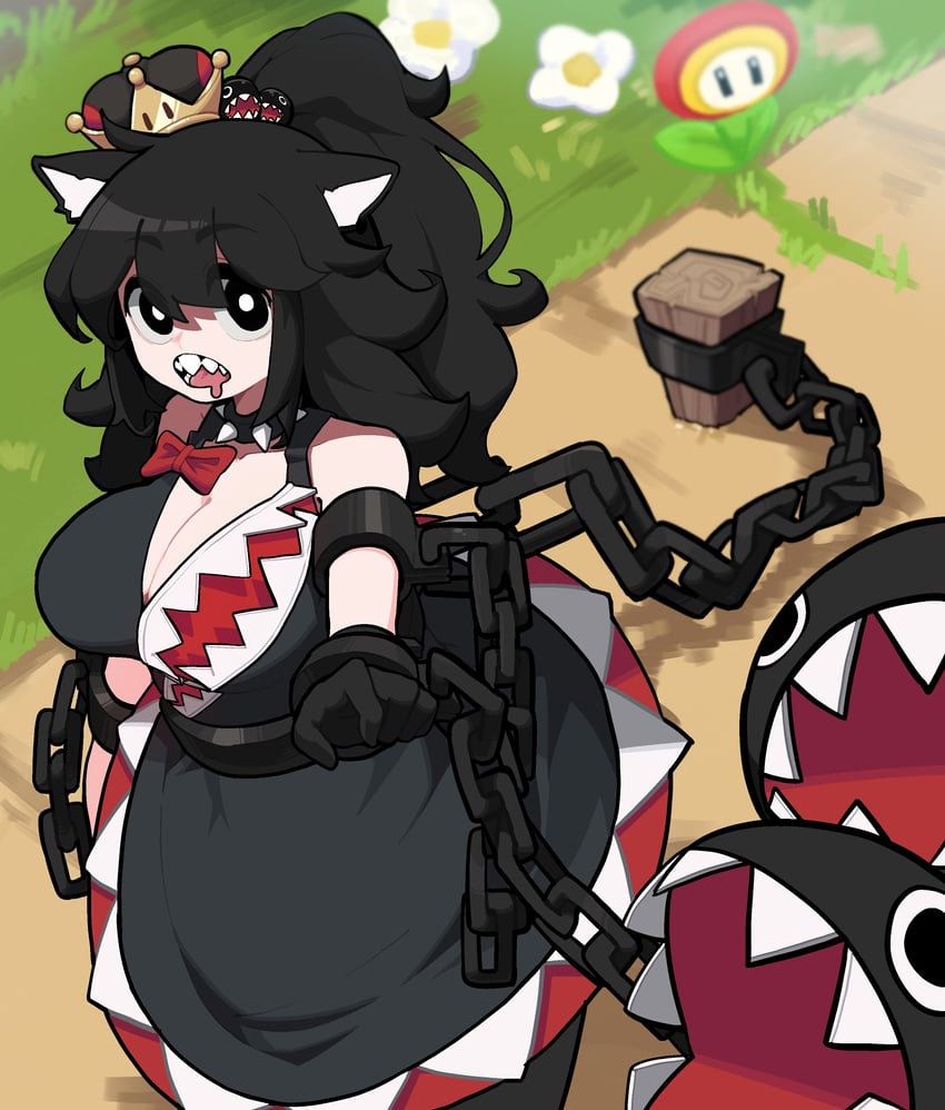 chain chomp and princess chain chomp (mario and 1 more) drawn by min_lona