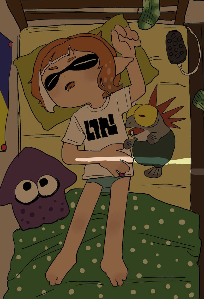 inkling player character, inkling girl, and smallfry (splatoon) drawn by ikuta_semi