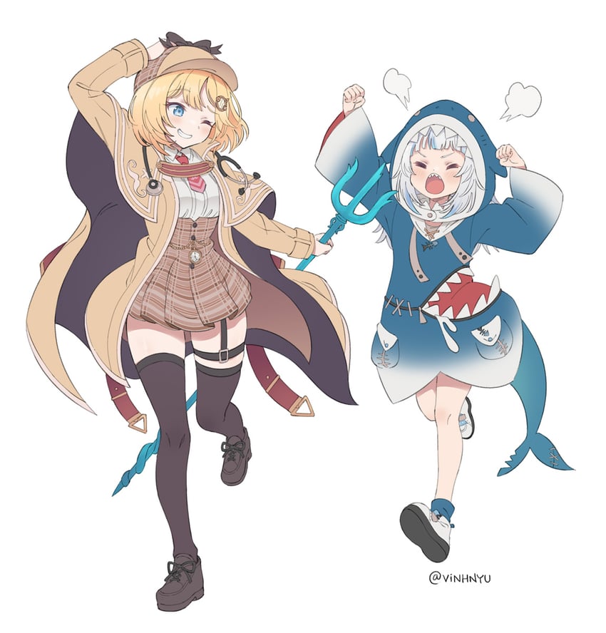 gawr gura and watson amelia (hololive and 1 more) drawn by vinhnyu