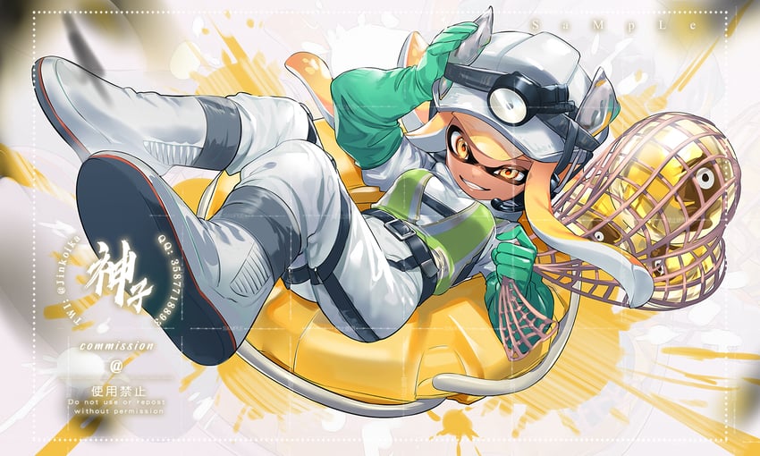 inkling player character and inkling girl (splatoon and 1 more) drawn by jinkoika