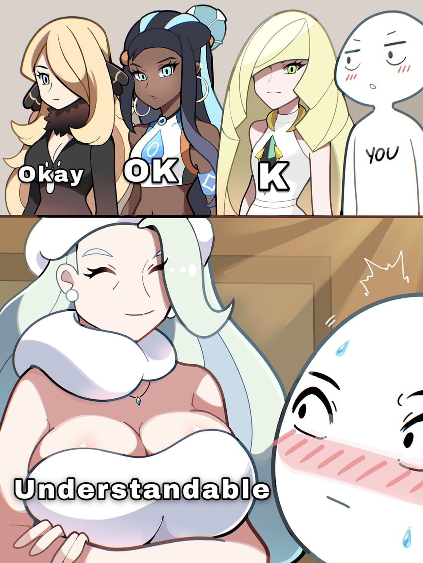 cynthia, nessa, lusamine, and melony (pokemon and 3 more) drawn by touyarokii