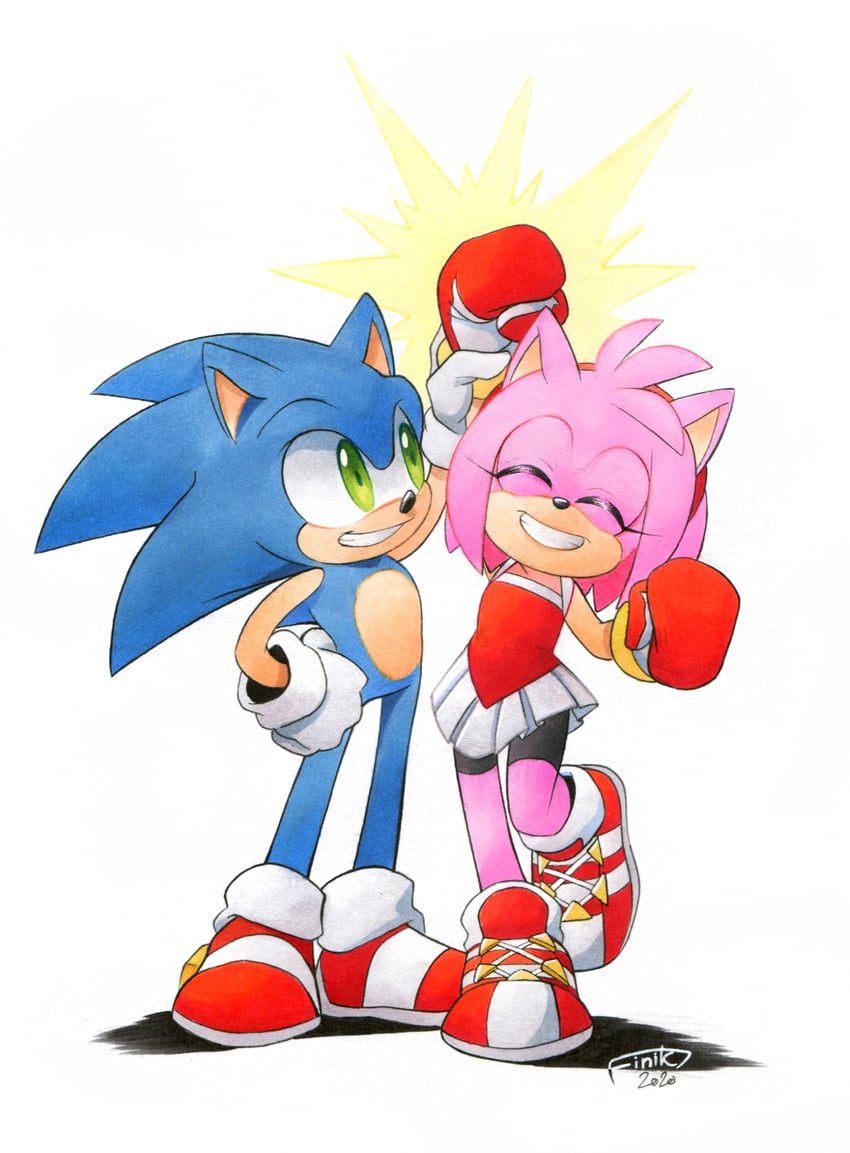 sonic the hedgehog and amy rose (sonic) drawn by finik
