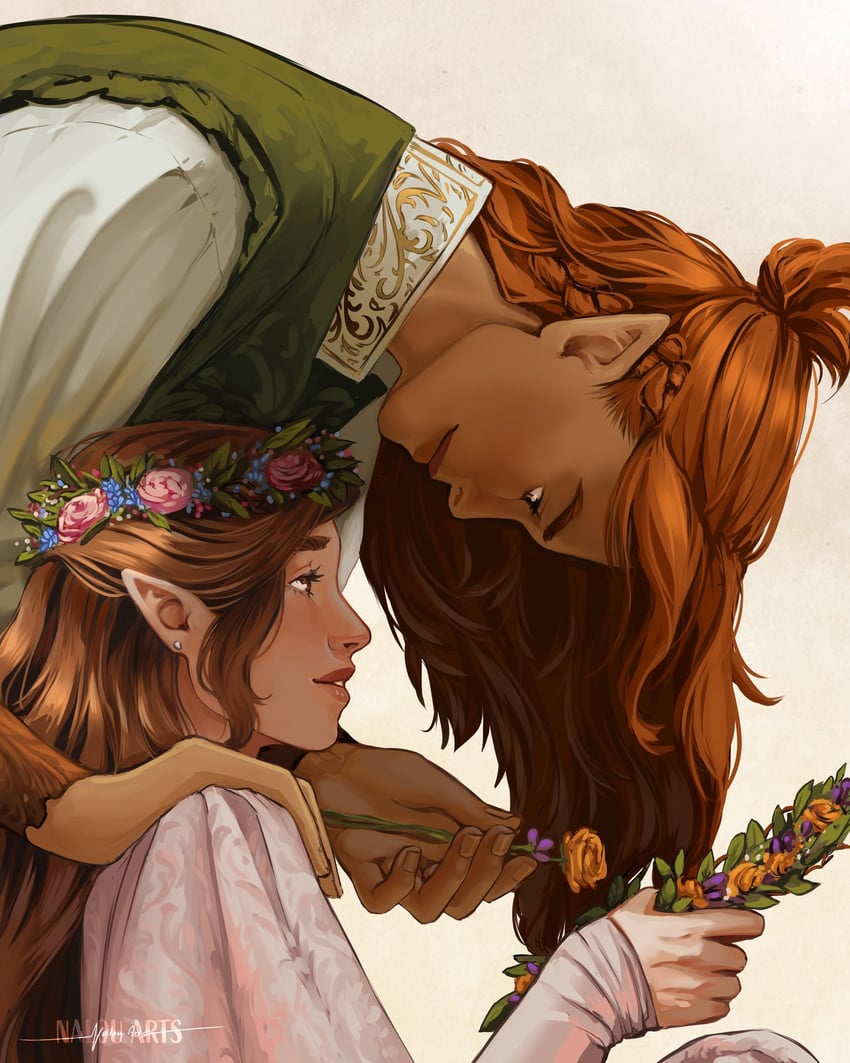 elain archeron and lucien vanserra (a court of thorns and roses) drawn by nalau_arts