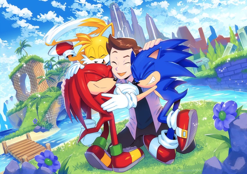 sonic the hedgehog, tails, and knuckles the echidna (sonic and 1 more) drawn by drawloverlala