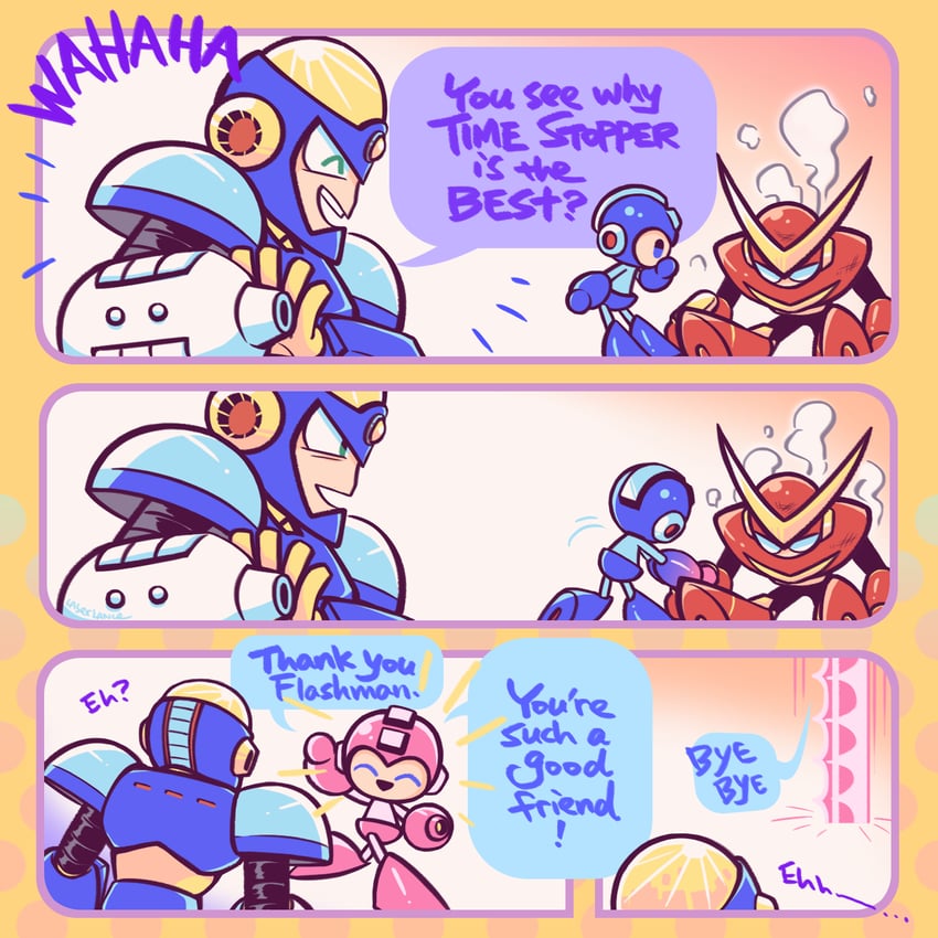 mega man, quick man, and flash man (mega man and 1 more) drawn by laser-lance