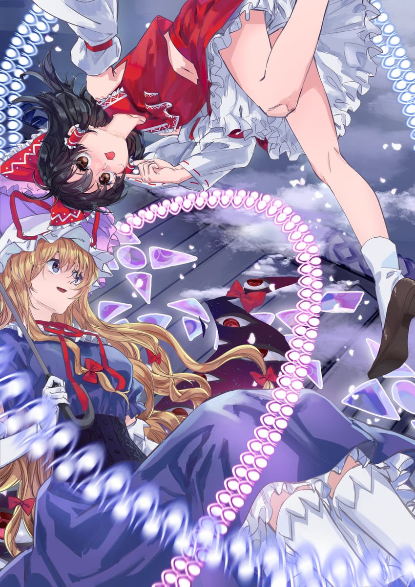 hakurei reimu and yakumo yukari (touhou and 1 more) drawn by indis
