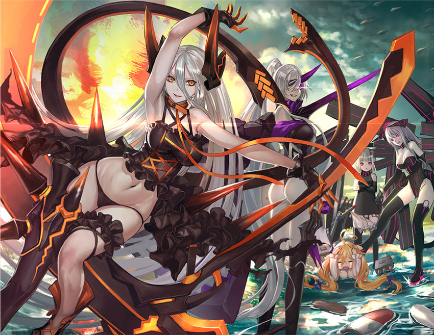 enemy vessel, camicia nera, enemy yamato, enemy zuikaku, light carrier xi class, and 1 more (warship girls r) drawn by infukun