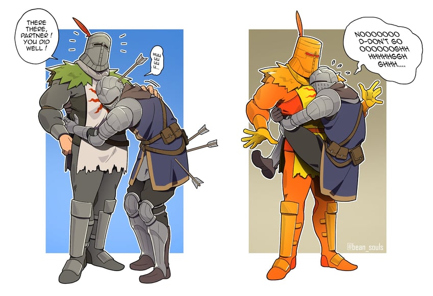chosen undead and solaire of astora (dark souls and 1 more) drawn by bean_souls